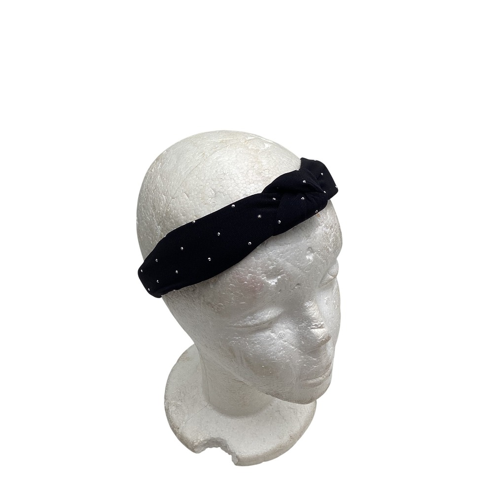 Black Ribbed Top Knot Headband with Silver Stud Accents Hair Accessory